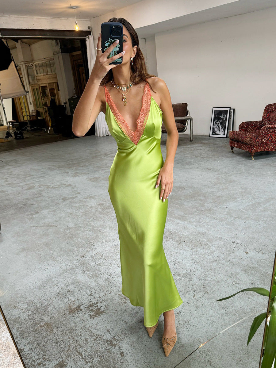Lace Trim V-Neck Cami Maxi Dress