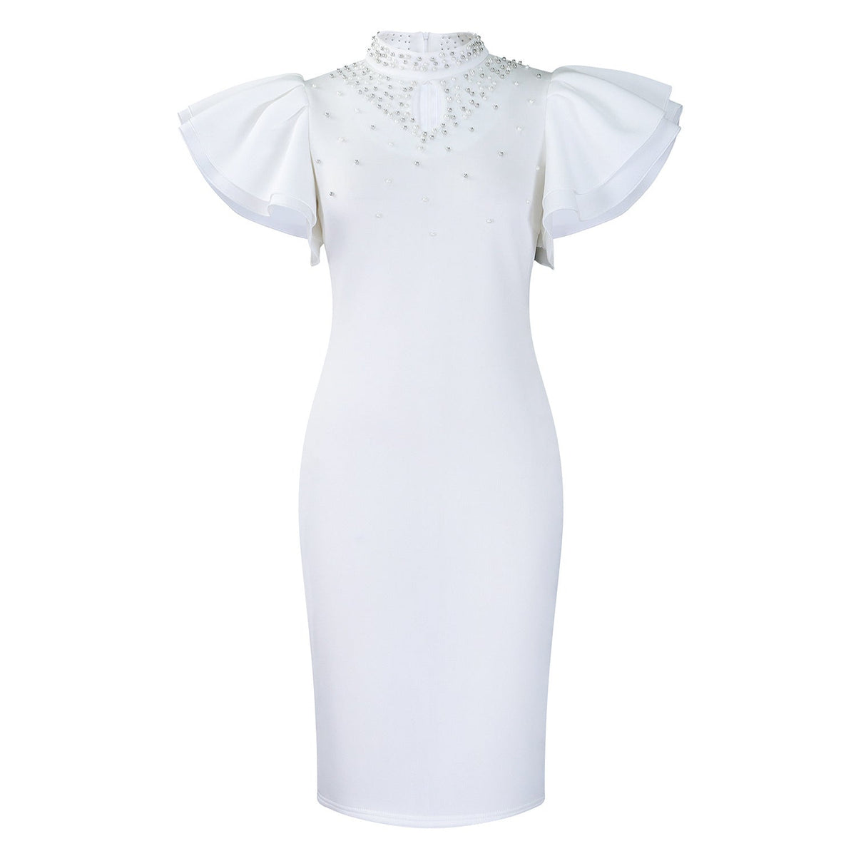 Fashionable Elegant Ruffled Sleeve Beaded Party Dress