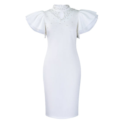 Fashionable Elegant Ruffled Sleeve Beaded Party Dress