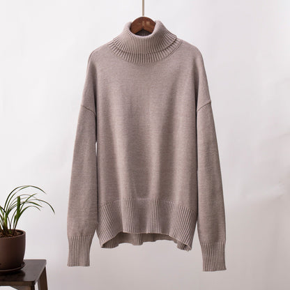 Solid Turtleneck Sweater Cozy Knit Pullover for Women