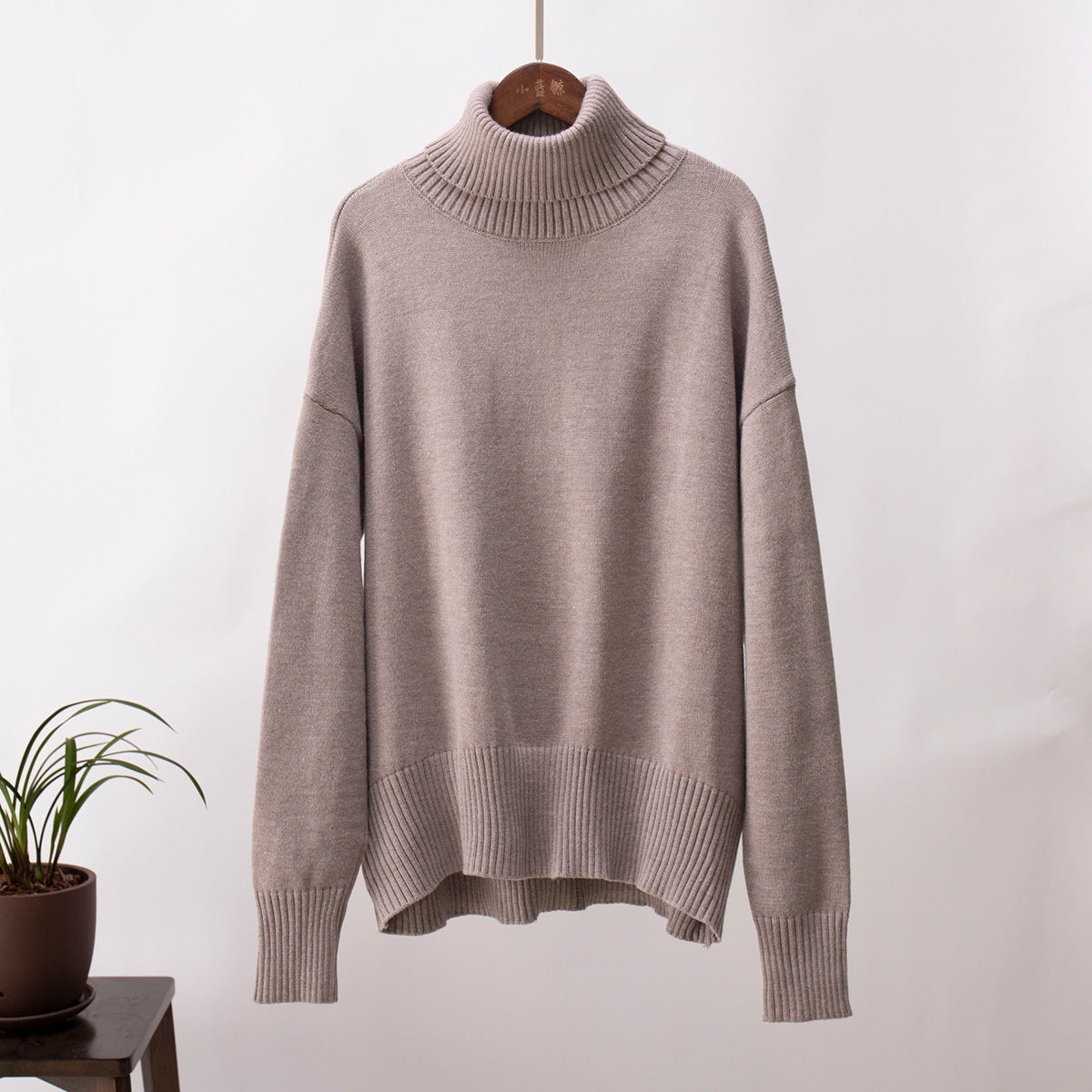 Solid Turtleneck Sweater Soft Knitted Pullover Casual Style