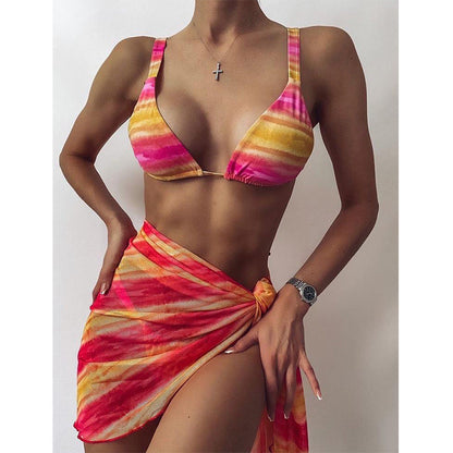 3PCS Leopard Sexy String Tie Swimwear with Cover
