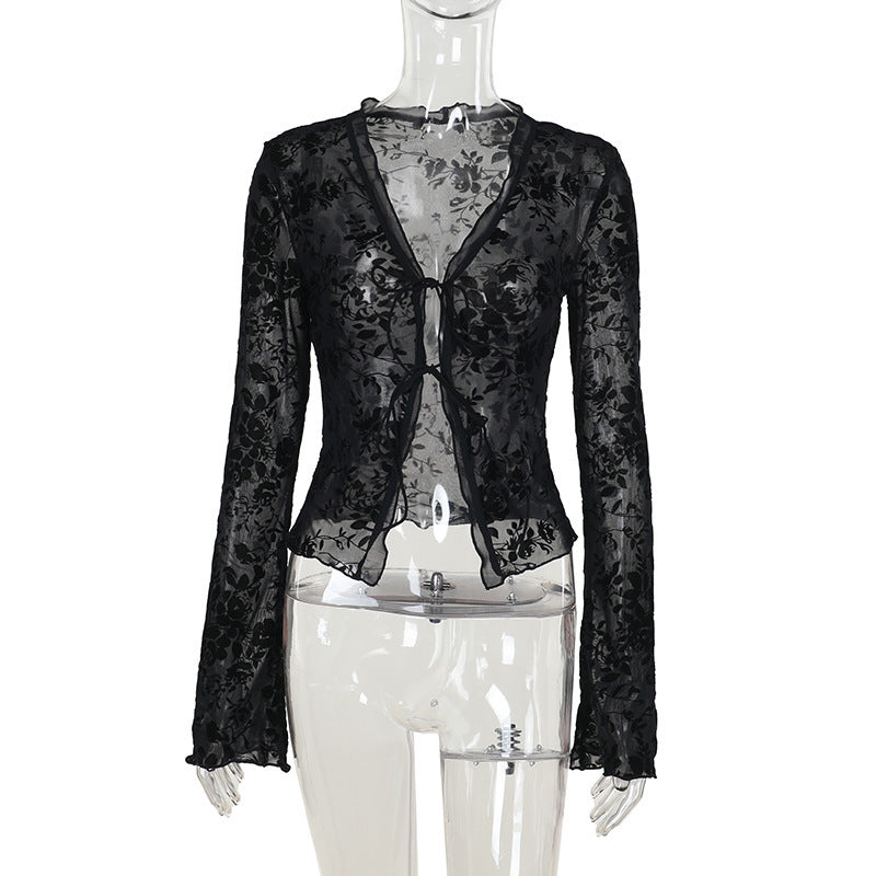 Fashionable Chiffon Blouse With Ruffled Bell Sleeves