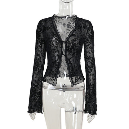 Fashionable Chiffon Blouse With Ruffled Bell Sleeves