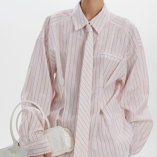 Elegant Striped Polyester Blouse for Commuting