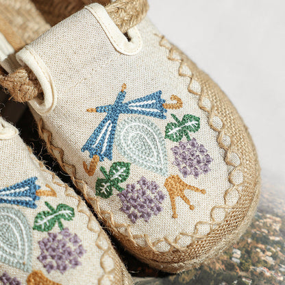 Summer New Ethnic Style Women'S Single Shoes Lazy One Step Round Toe Thick Sole Cotton Hemp Embroidered Shoes