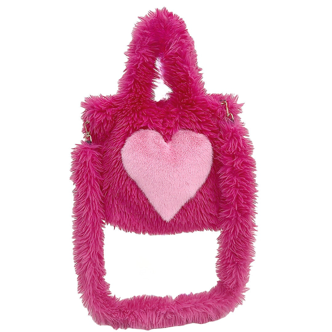 Large Capacity Fuzzy Heart Tote Shoulder Bag