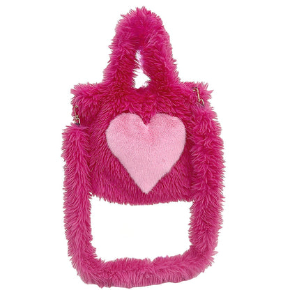 Large Capacity Fuzzy Heart Tote Shoulder Bag