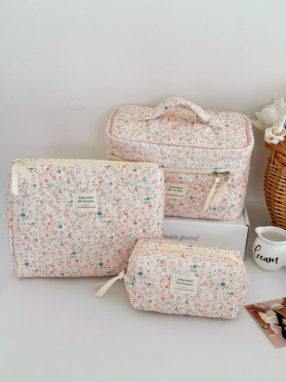 Chic Floral Corduroy Makeup Bag Stylish Portable Storage