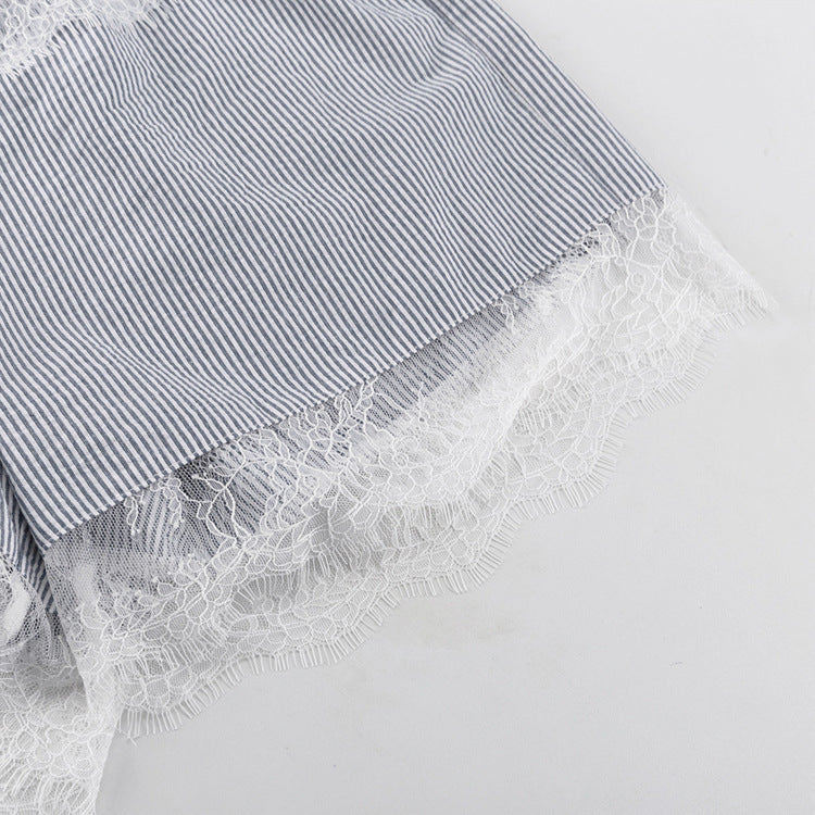 Casual Lace Collar Bell Sleeve Two-Piece Set