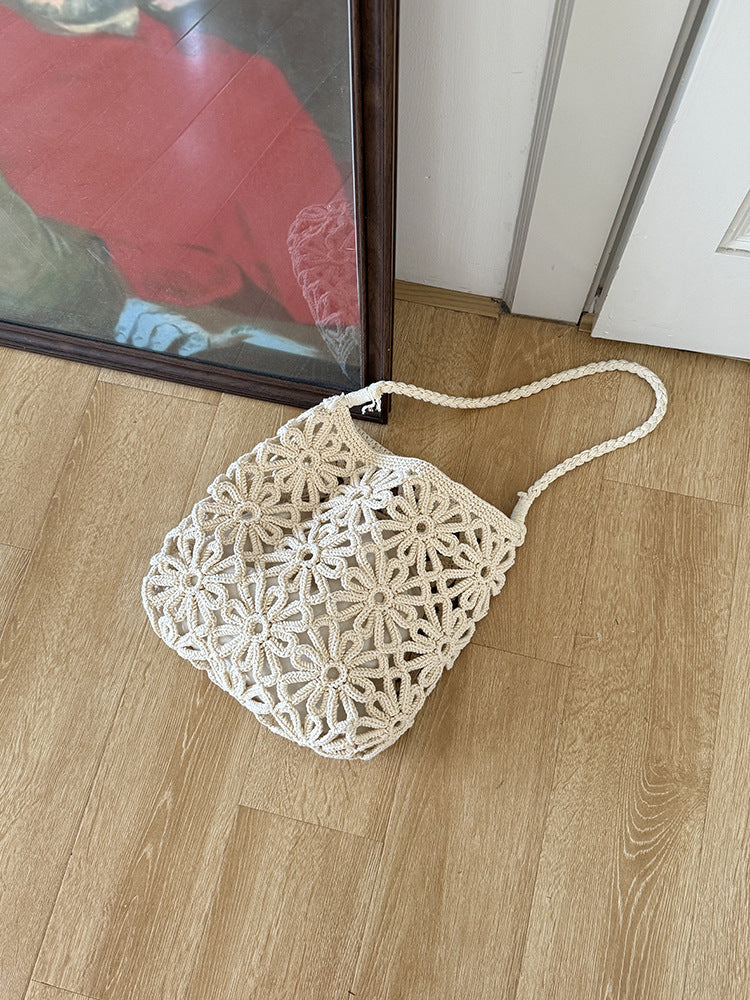 Handmade Floral Hollow Crochet Bag Woven Tote Shoulder Bag