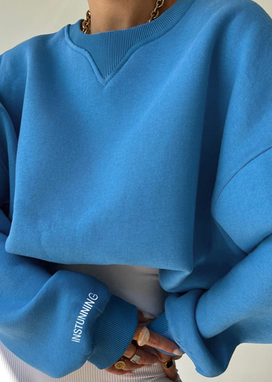 Oversized Cotton Blend Sweatshirt With Ribbed Cuffs