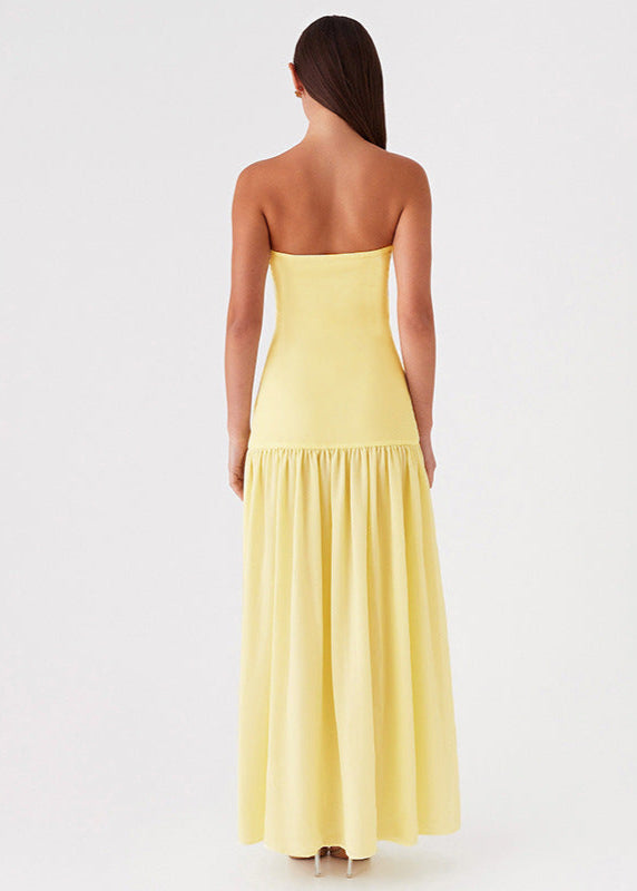 Strapless Yellow Maxi Dress With Side Slit