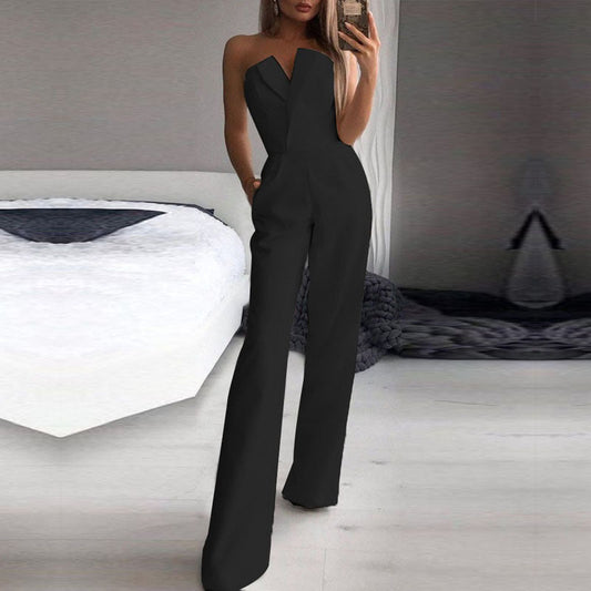 Elegant Maxi Jumpsuit With Mandarin Collar, Casual Comfort