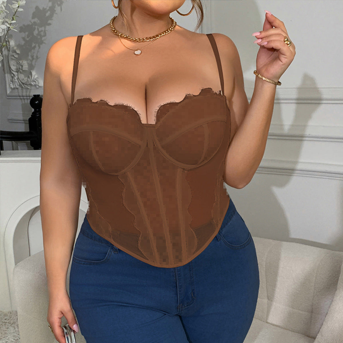 Plus Size Lace Embroidered Bralette With Boning For Sexy Chic Style