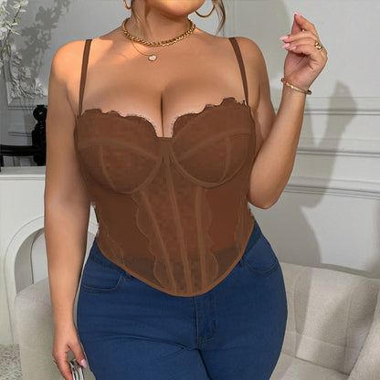 Plus Size Lace Embroidered Bralette With Boning For Sexy Chic Style