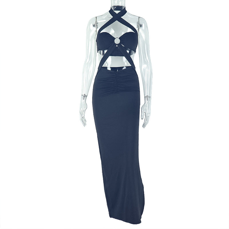 Slim Fit Halter Neck Backless Midi Dress