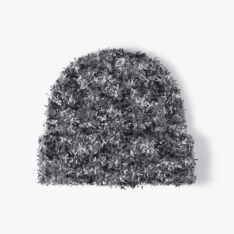 Spliced Color Knit Hat Padded Plushed Beanie