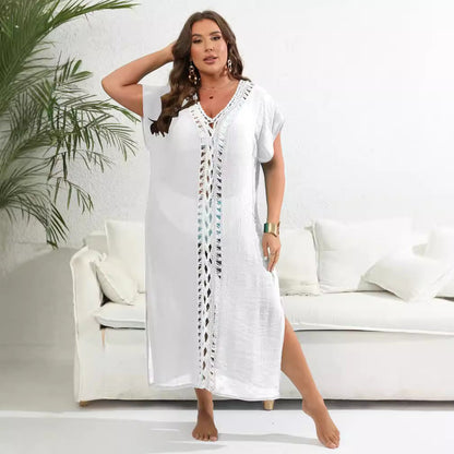 Vacation Beach Tunic Color Block Deep V Cut-Out Dress