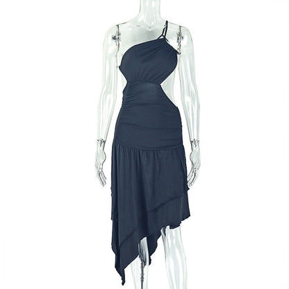 Asymmetrical Strapless Colorblock Maxi Dress