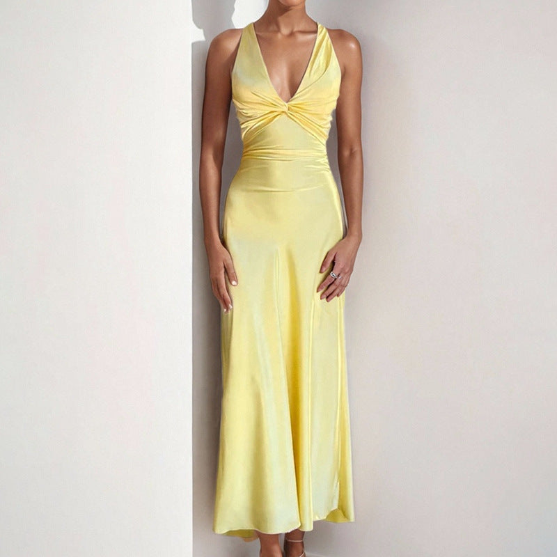 Elegant V-Neck Ruched Bodycon Maxi Dress