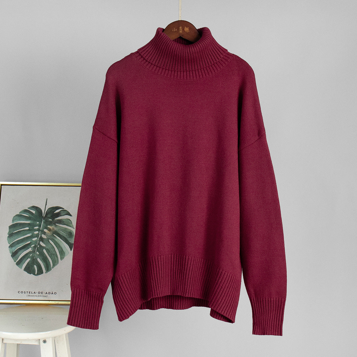 Solid Turtleneck Sweater Cozy Knit Pullover for Women