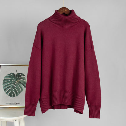 Solid Turtleneck Sweater Cozy Knit Pullover for Women