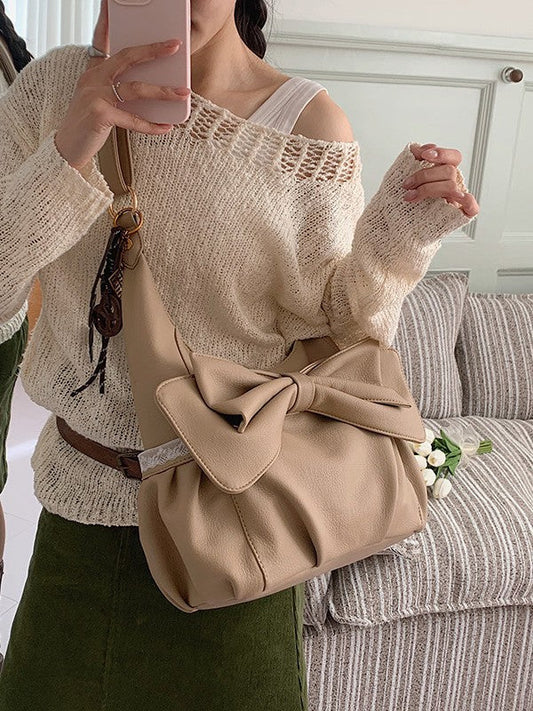 Fashionable Bow Decorated Shoulder Bag Stylish PU Crossbody Bag