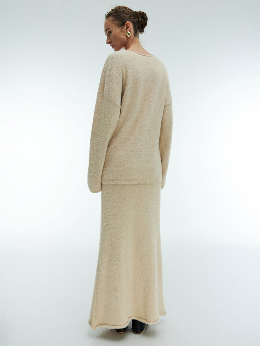 Minimalist V-Neck Knit Sweater Dress Set for Women