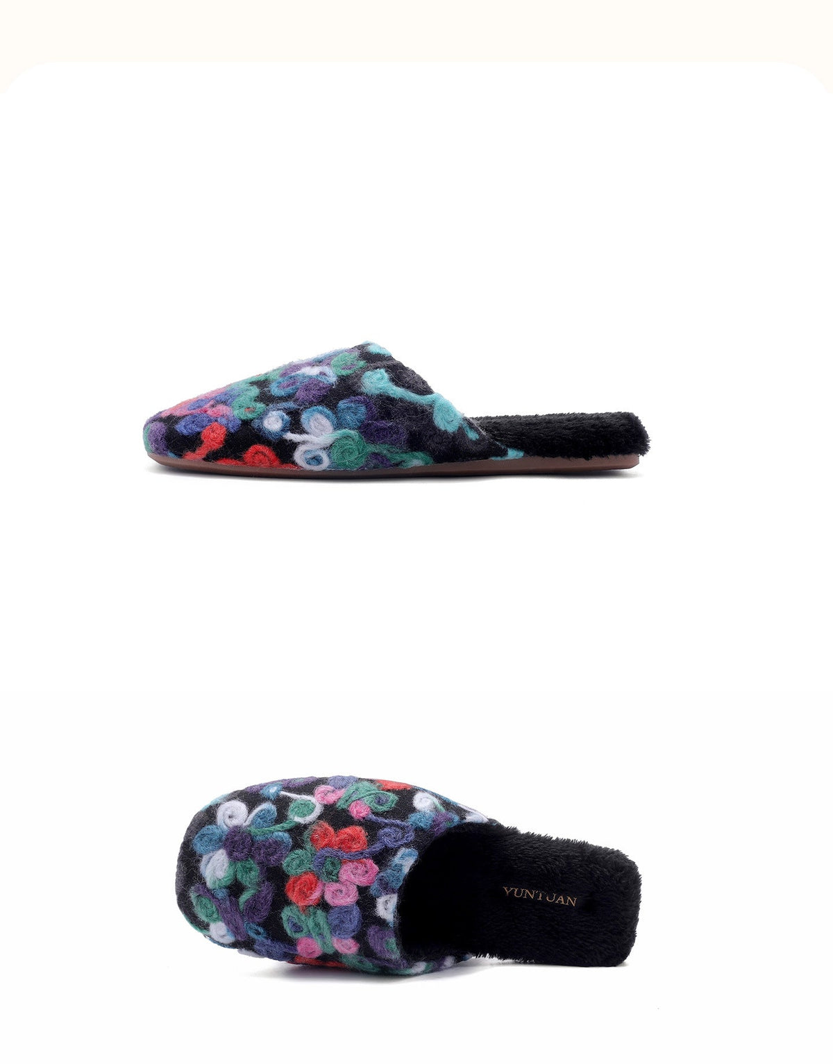 Flower Embroidery Soft Warm Plush Indoor Slippers
