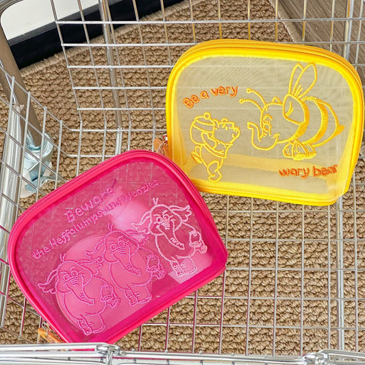 Pink Elephant Mesh Travel Storage Bag Cute Toiletry Organizer