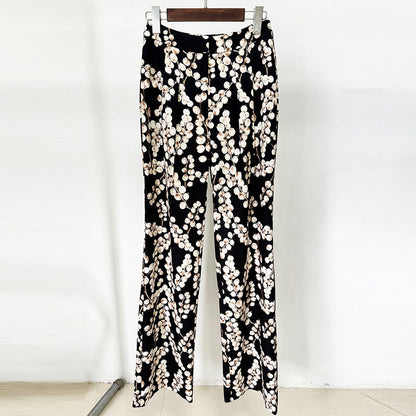 Metallic Snail Button Blazer With Floral Print Trousers