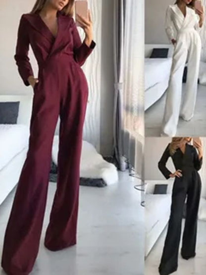 Elegant Casual Jumpsuit with Three-Quarter Sleeve in Polyester