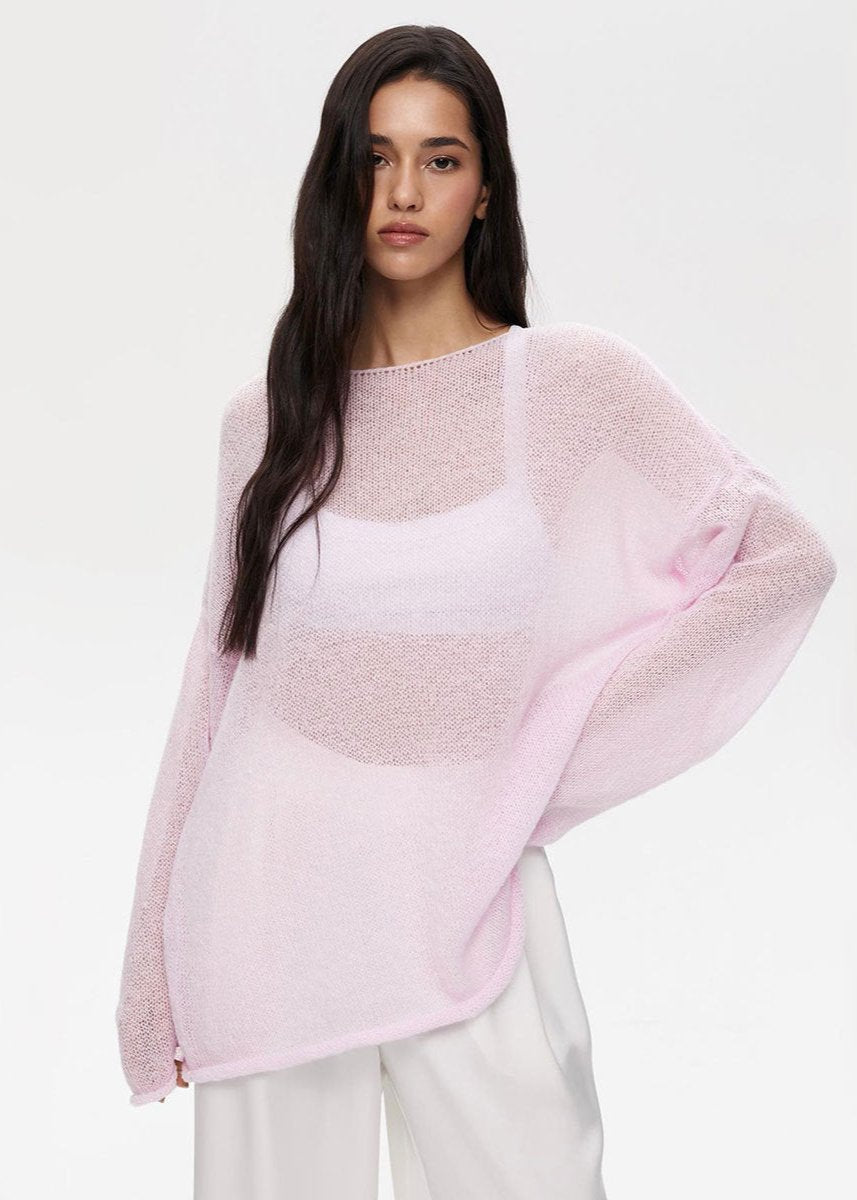 Sheer Pastel Pink Knit Sweater Lightweight Soft