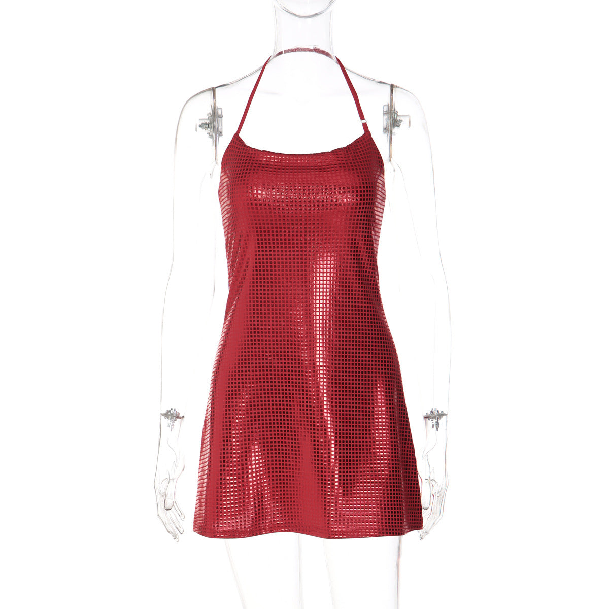 Halter Neck Short Dress with Reflective Design for Night Out