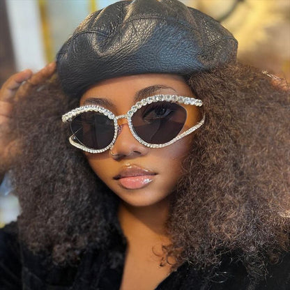 Cat Eye Bling Sunglasses Stylish Metal Frame UV400 Protection