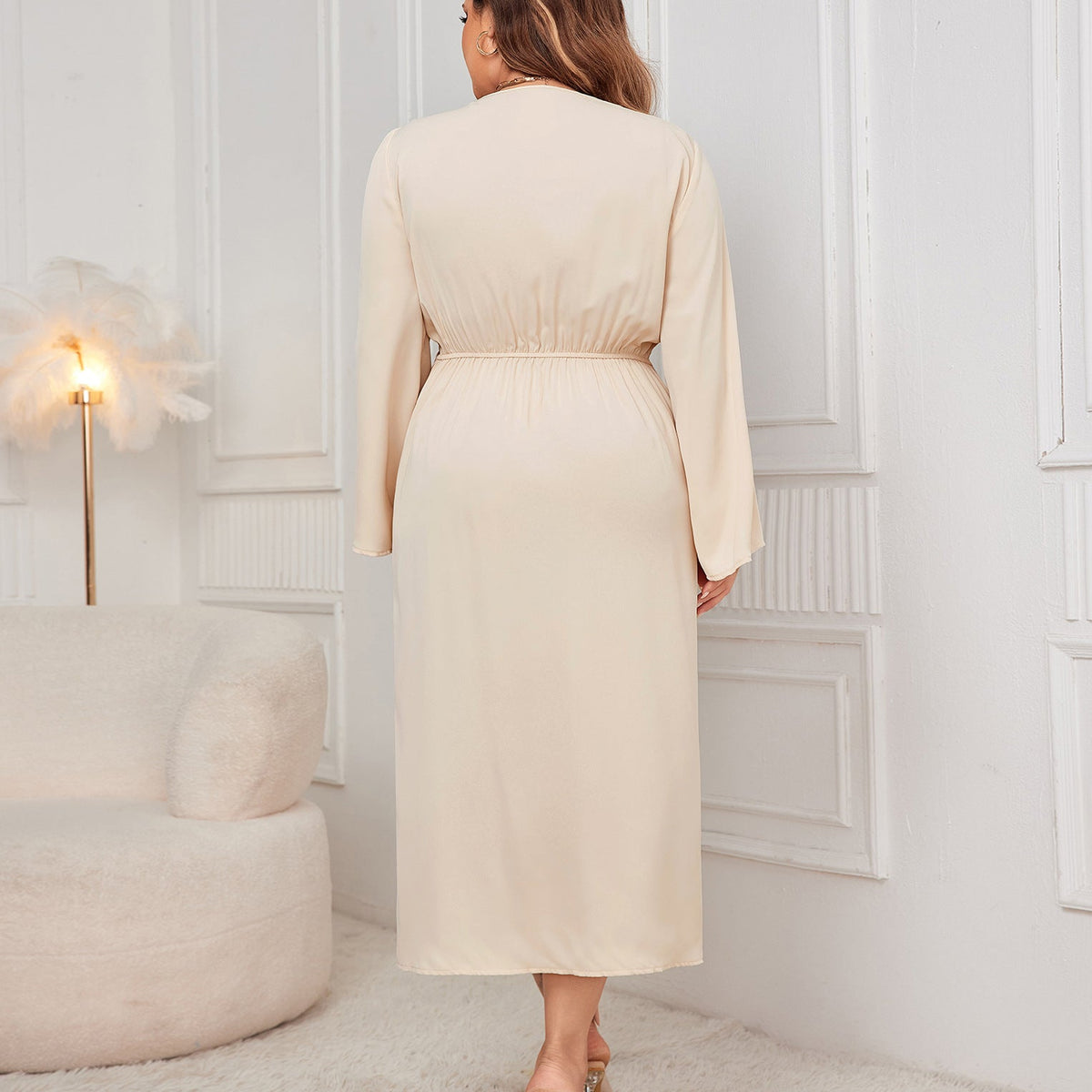 Chic Geometric Print Long Sleeve Dress Polyester Elegant