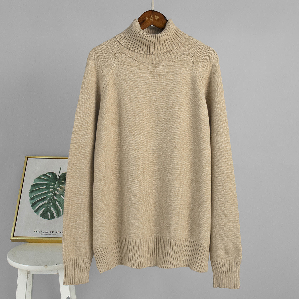 Chic High Neck Sweater Casual Pullover Solid Color
