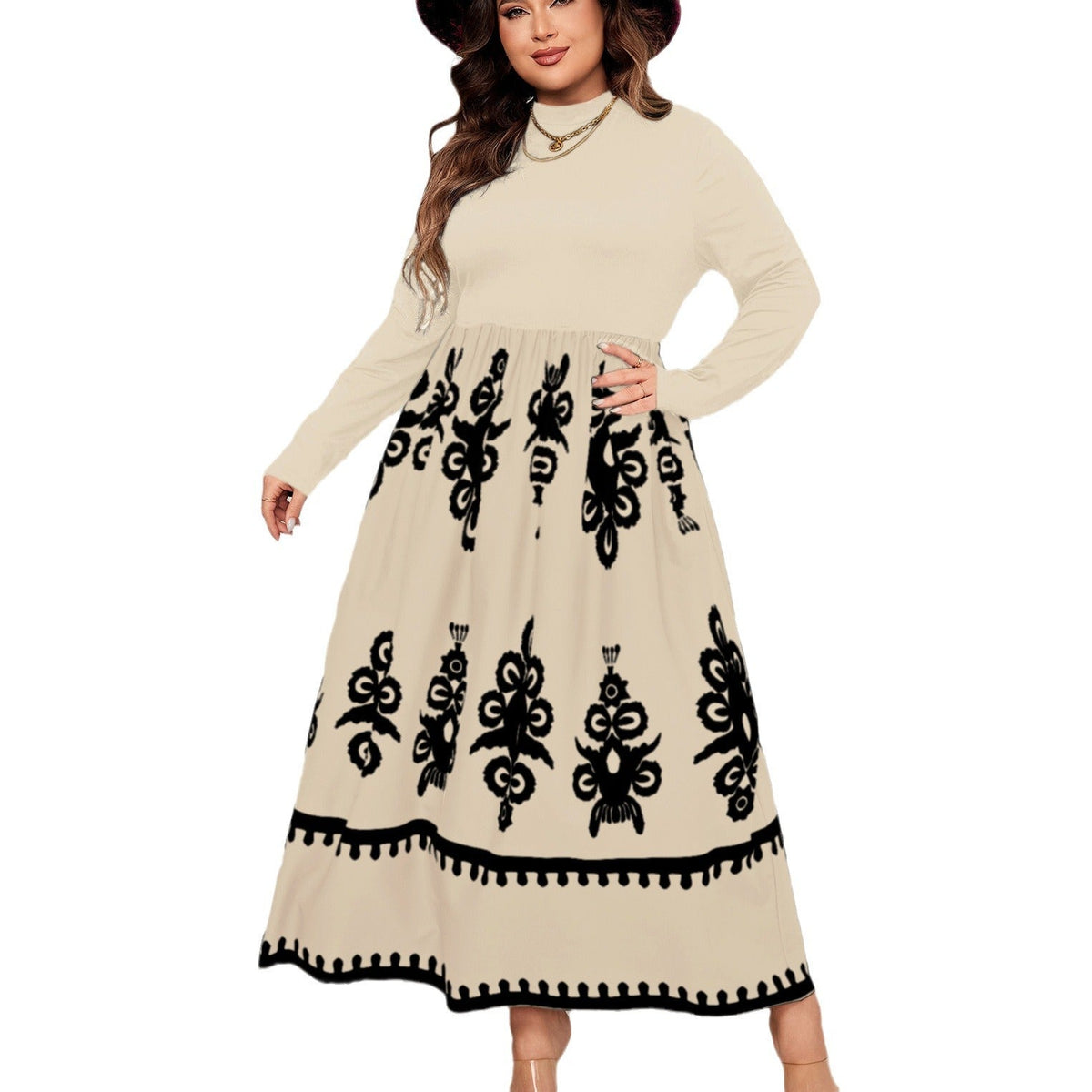 High-Waisted Floral Maxi Dress Polyester Elegant Casual Dress