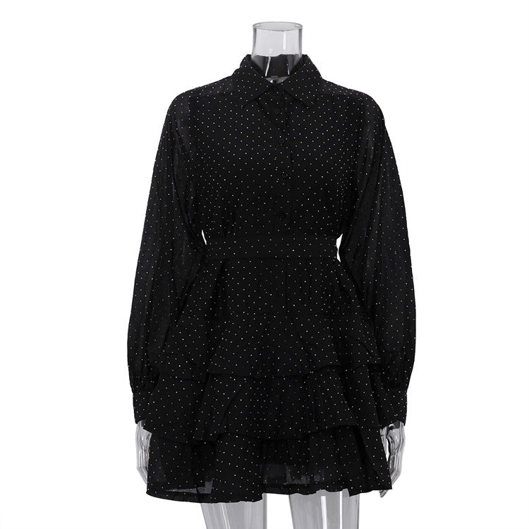 Stylish Black A-Line Dress with Rhinestones