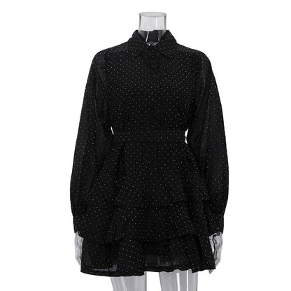 Stylish Black A-Line Dress with Rhinestones