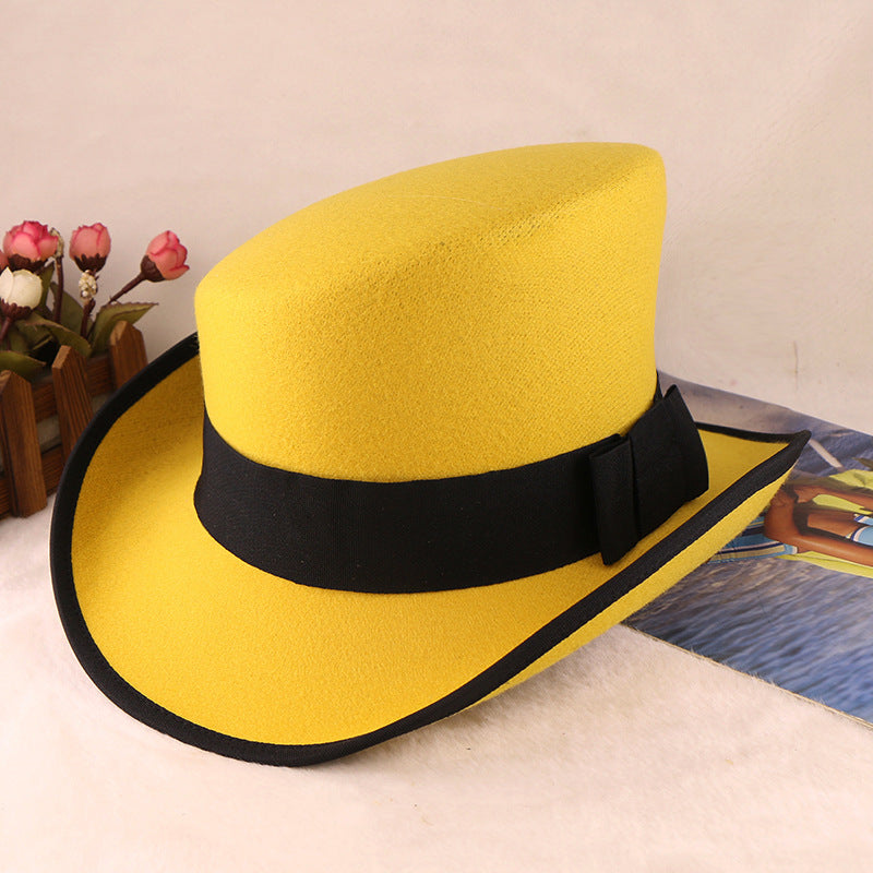 Fashionable Wool Felt Bowler Hat with Bow Decoration