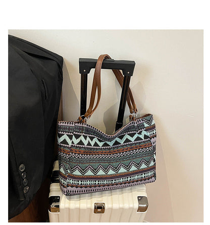 Trendy Ethnic Style Large Capacity Canvas Tote Bag
