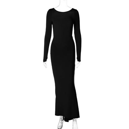 Ribbed Long Maxi Dress Elegant Slim Fit