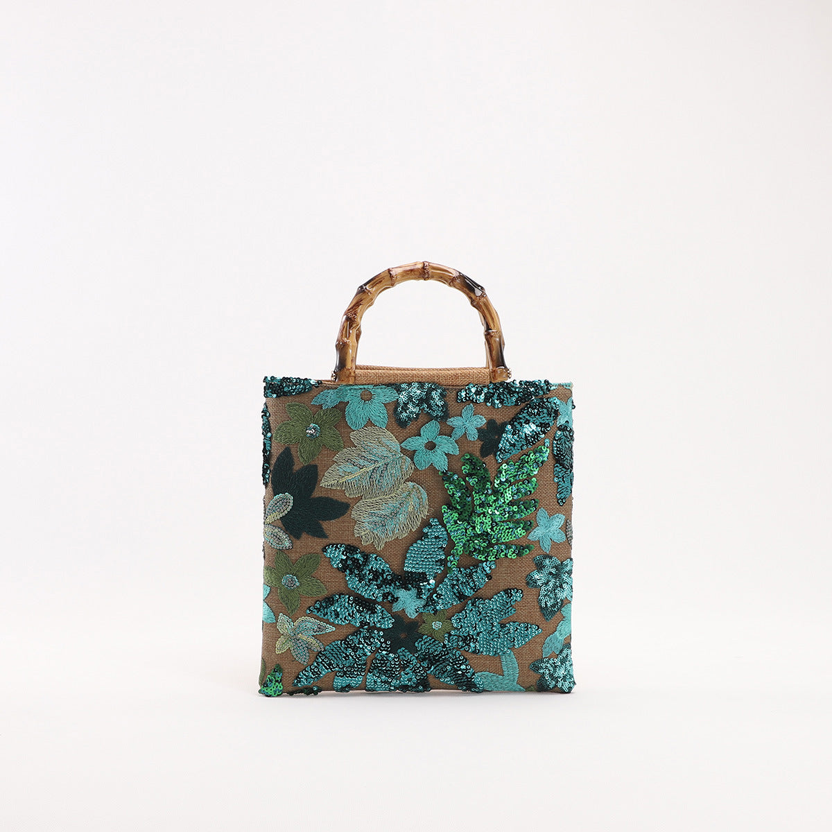 Embroidered Sequin Bamboo Tote Bag Stylish Evening Handbag