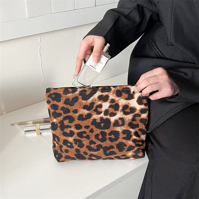 Leopard Print Color Block Portable Cosmetic Bag