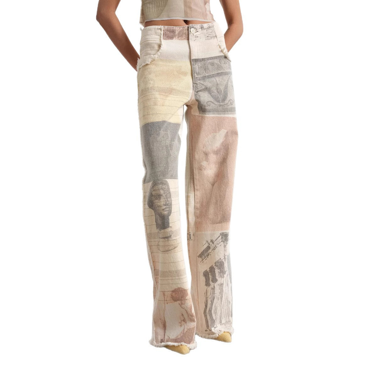 Vintage-Inspired Wide-Leg Printed Jeans