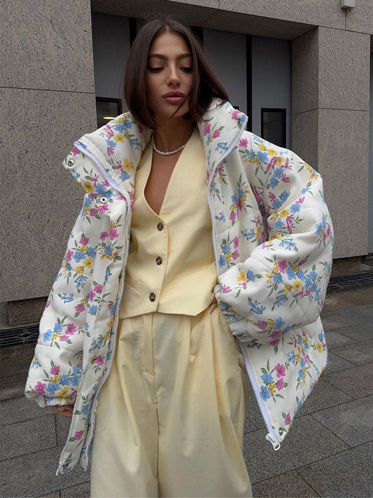 Trendy Women's Floral Print Cotton Jacket Cozy All-Season Outerwear