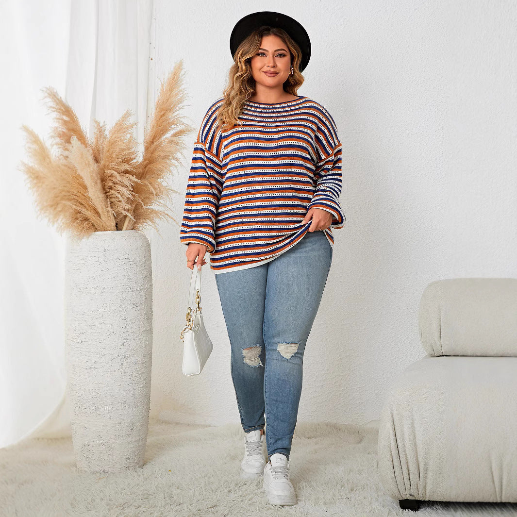 Casual Striped Loose Pullover Top For Women