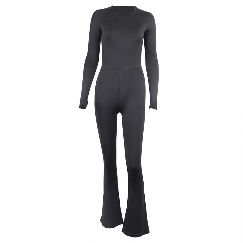 Women'S Black Long Sleeve Bodysuit With Backless Design